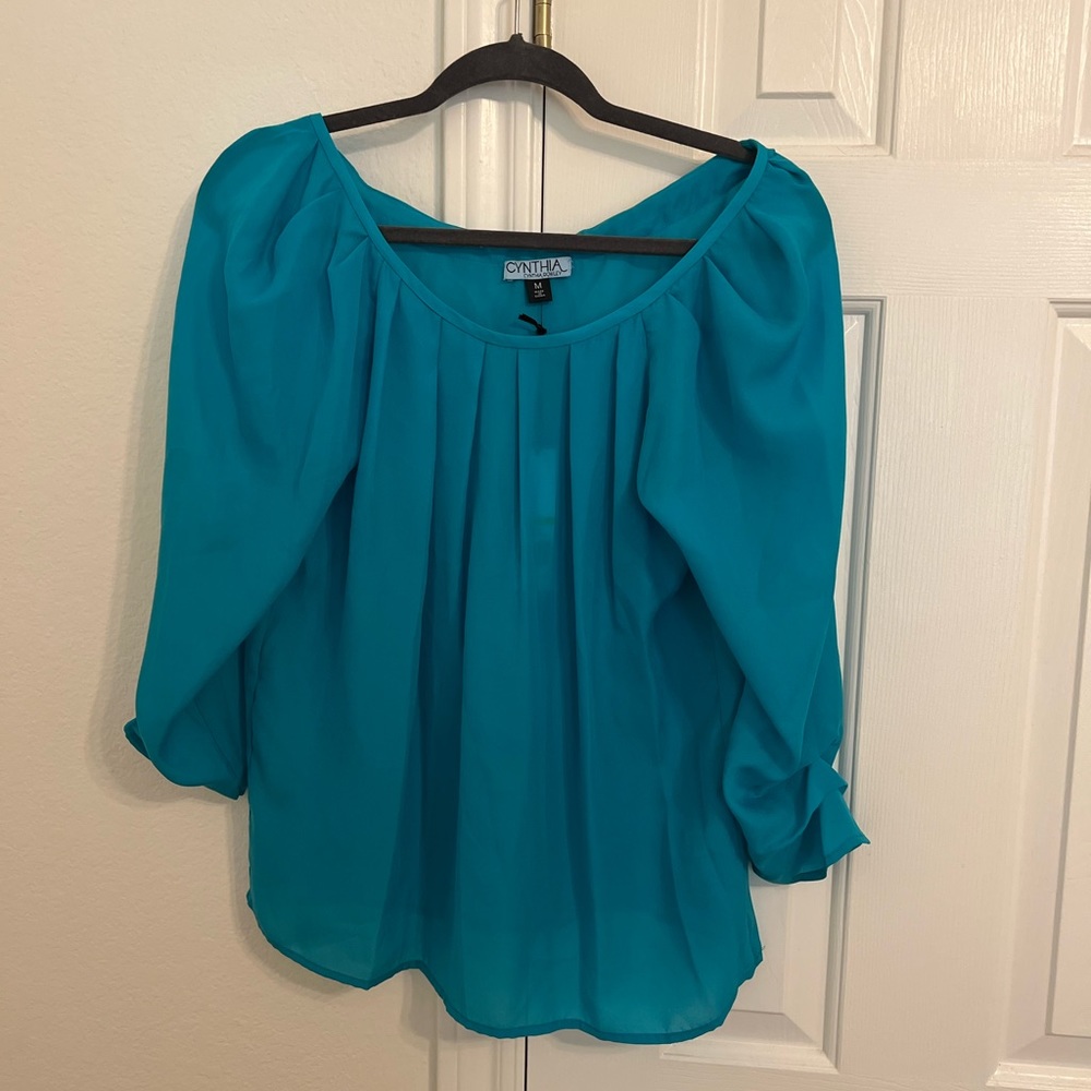 New w/Tags! Cynthia Rowley turquoise blouse with tie in the back & 3/4 sleeves!